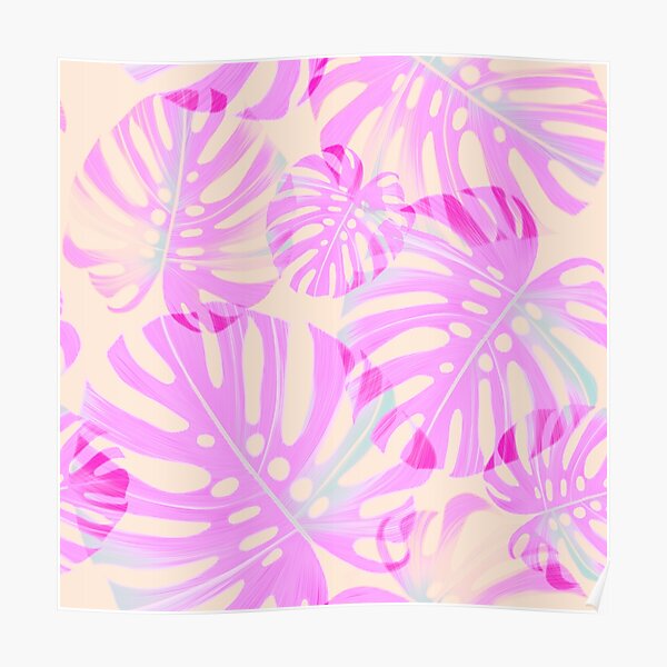 Neon pink Monstera Leaves Poster by adaba