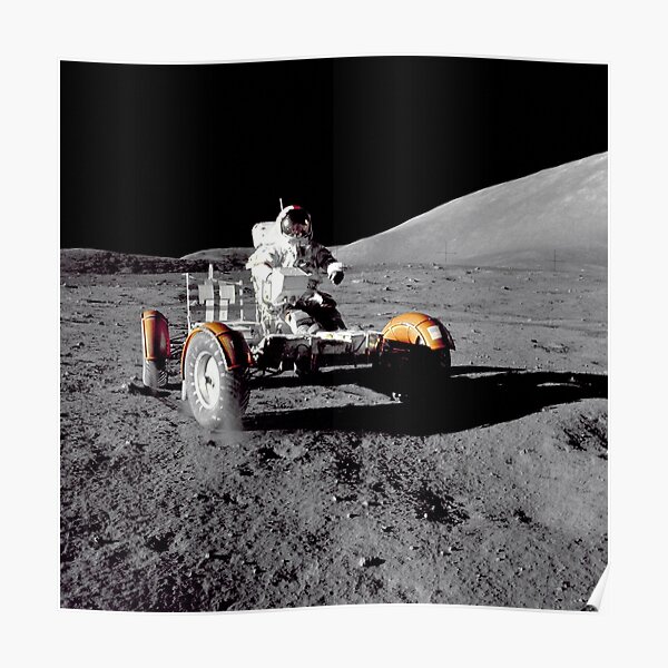 Apollo 17 Cernan driving the Lunar Rover on moon Poster by adaba