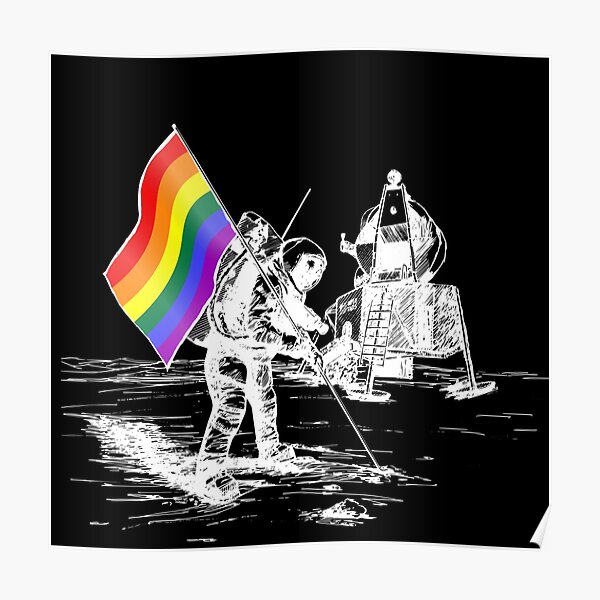 LGBT – LGBTQ Flag with Astronaut on the moon on black Poster by adaba
