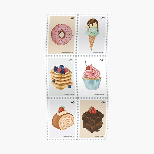 Sweet baked goods, donut, pancake, cupcake, ice cream in pastel colors Poster by adaba