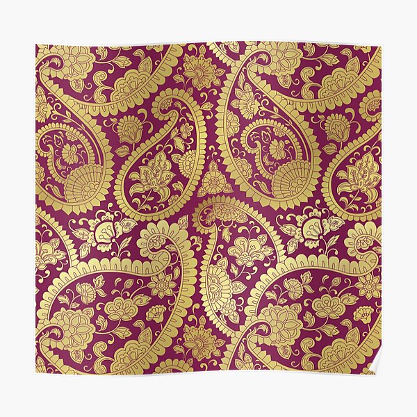 Purple gold Paisley pattern Poster by adaba
