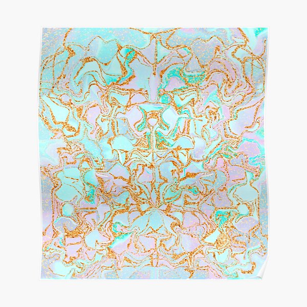 Azur opal colored aesthetic marble with faux gold glitter Tumblr Poster by adaba