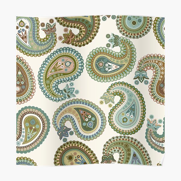 Olive Green Paisley pattern Poster by adaba
