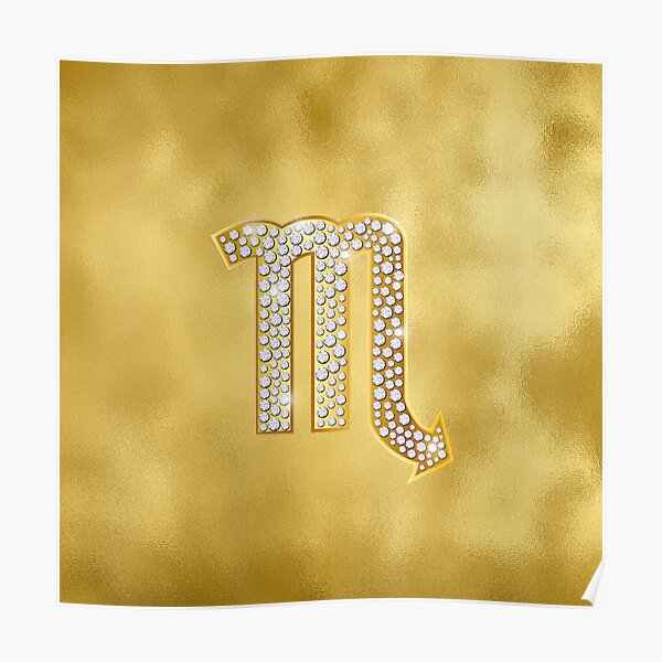 Golden Scorpio zodiac sign with Diamond Rhinestones Poster by adaba