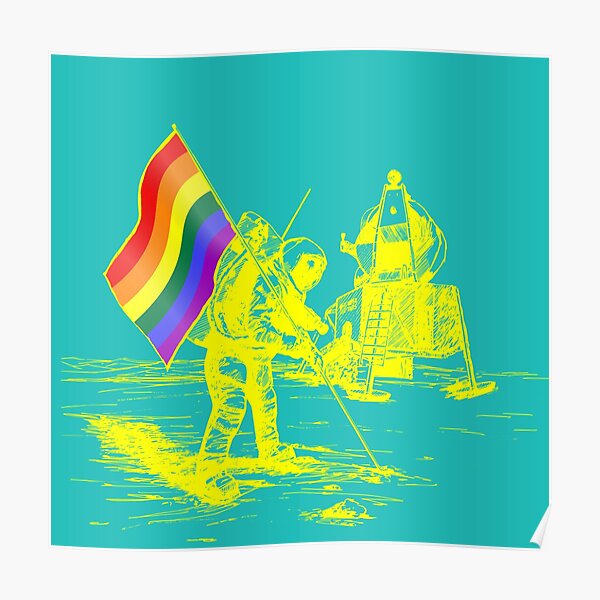 LGBT – LGBTQ Flag with Astronaut on the moon yellow teal green Poster by adaba