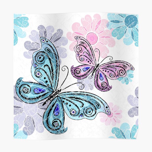 Soft boho butterfly flower garden floral pattern  Poster by adaba