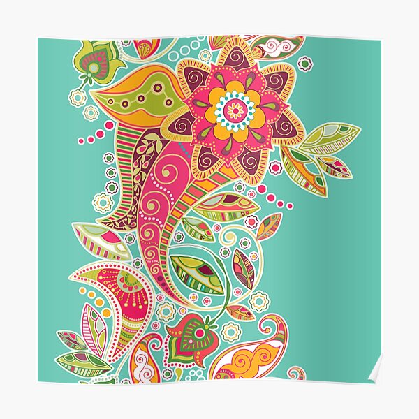 Colorful Paisley Style garden floral pattern  Poster by adaba