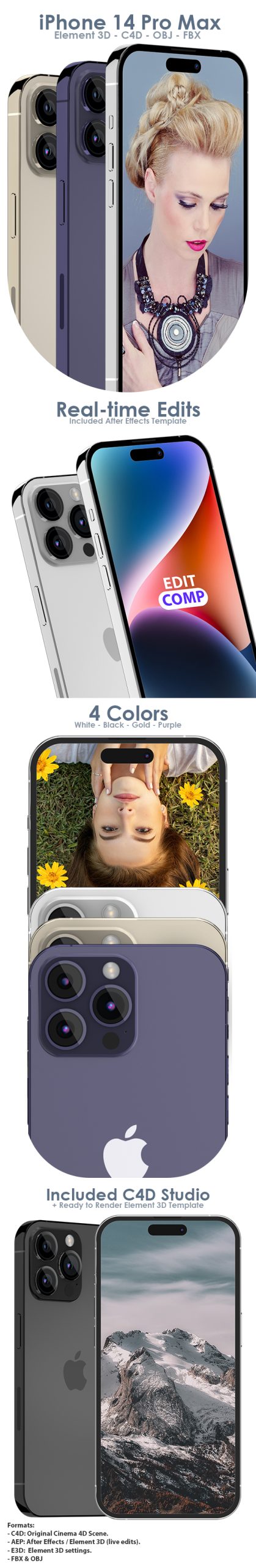 Factor 3D Iphone fourteen Professional Max – E3D & C4D