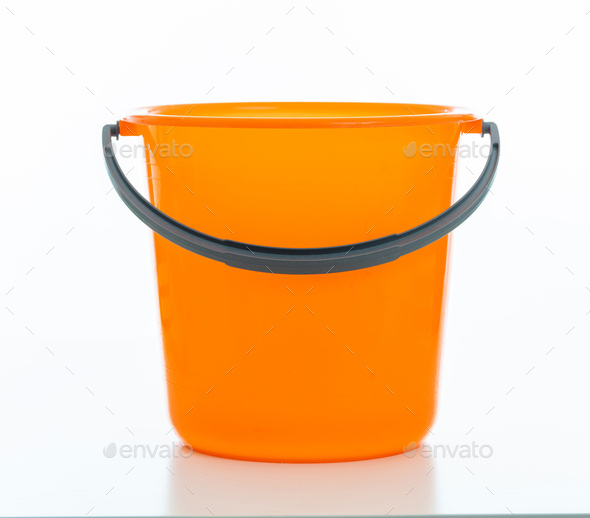 Cleaning bucket orange shade isolated towards white background,