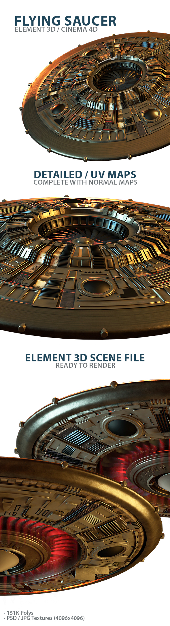 UFO Flying Saucer 3D Design for Element 3D & Cinema 4D