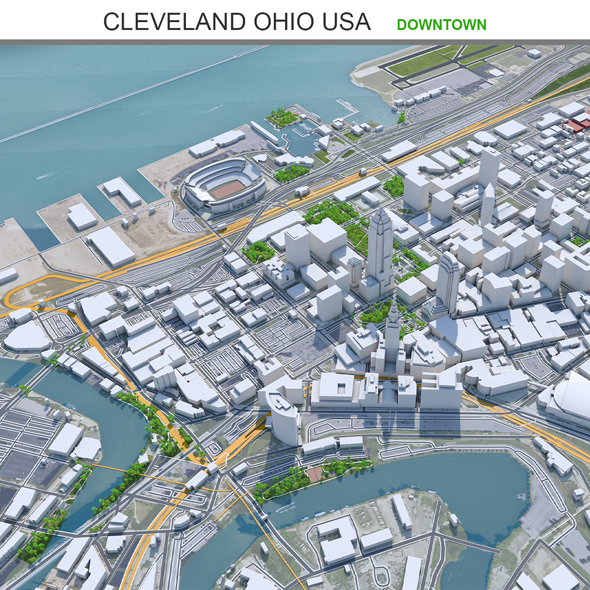 Cleveland ohio Downtown city USA 3d model 7Km