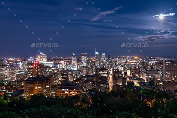 Modern cityscape during full moon light night