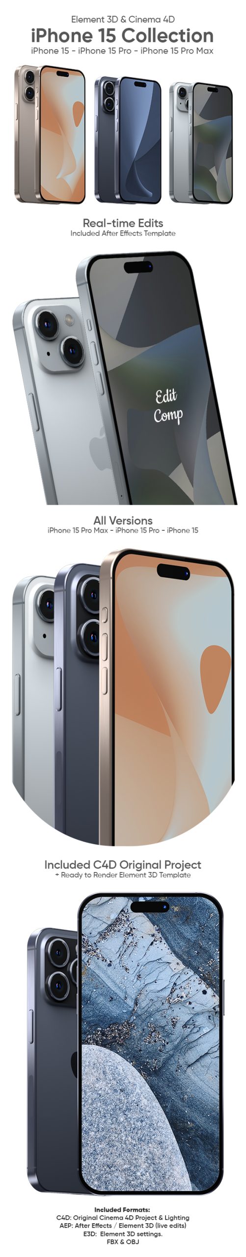Element 3D iPhone 15 – iPhone 15 Pro – iPhone 15 Pro Max Full Pack