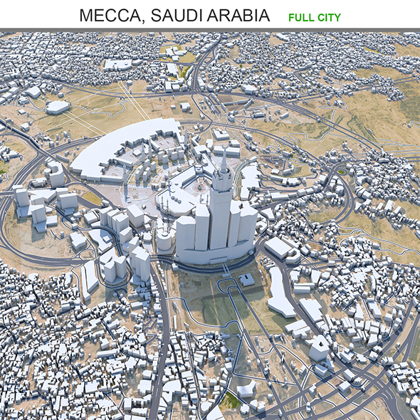 Mecca city Saudi Arabia 3d model 60km